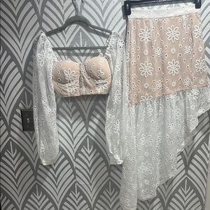 NWOT Forever 21 Tan and White Asymmetrical Skirt Set